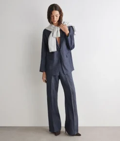 Pantalone dritto in lino lamé