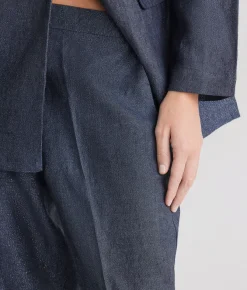 Pantalone dritto in lino lamé