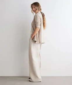 Pantalone dritto in lino lamé