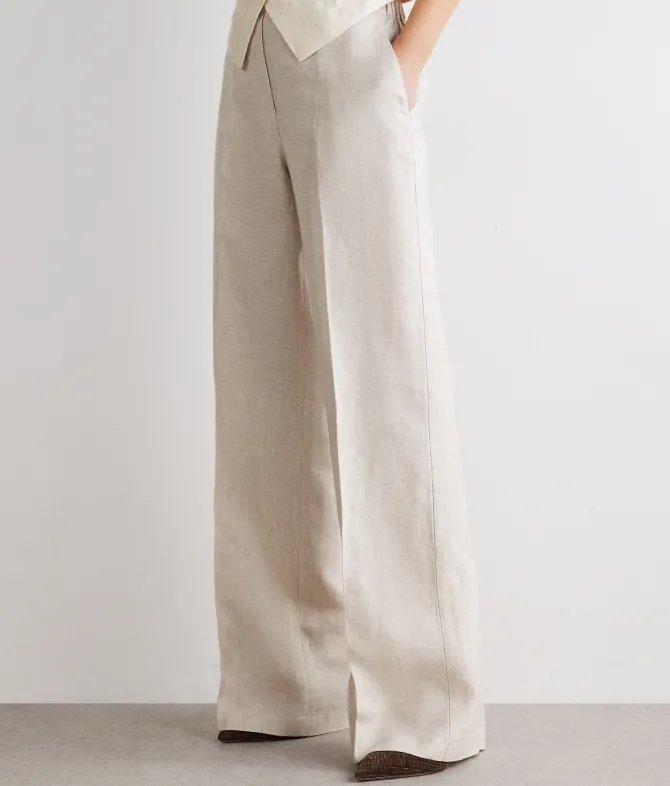 Pantalone dritto in lino lamé