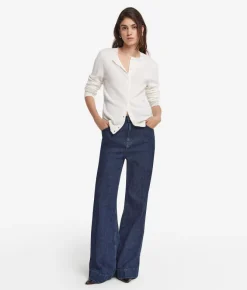 Pantalone flare in denim e cashmere