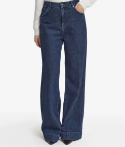 Pantalone flare in denim e cashmere