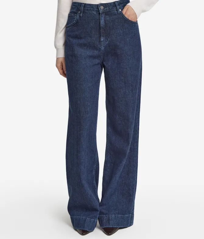 Pantalone flare in denim e cashmere