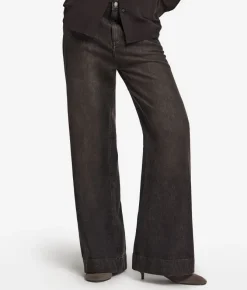 Pantalone flare in denim e cashmere