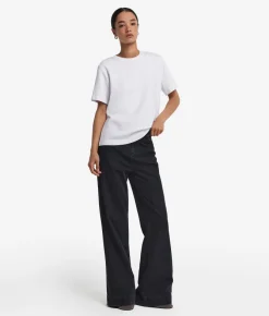 Pantalone flare in denim e cashmere