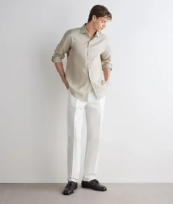 Pantalone gamba larga in cotone e lino