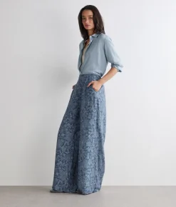 Pantalone in seta stampata
