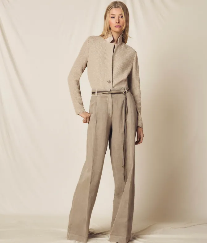 Pantalone palazzo in cotone e lino