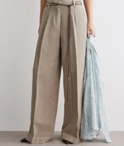 Pantalone palazzo in cotone e lino