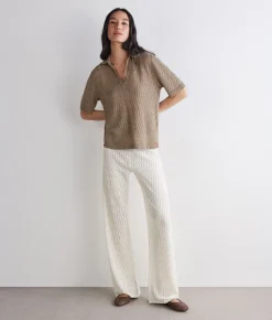 Pantalone punto onda in lino cotone