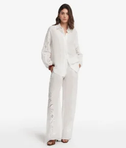 Pantalone ricamato in lino