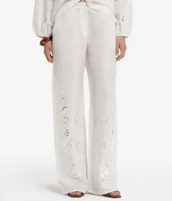 Pantalone ricamato in lino