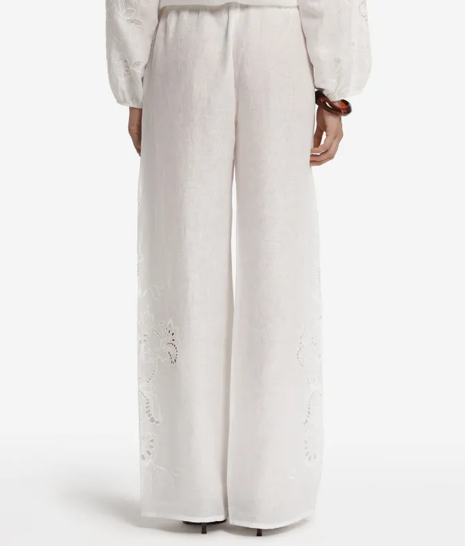 Pantalone ricamato in lino