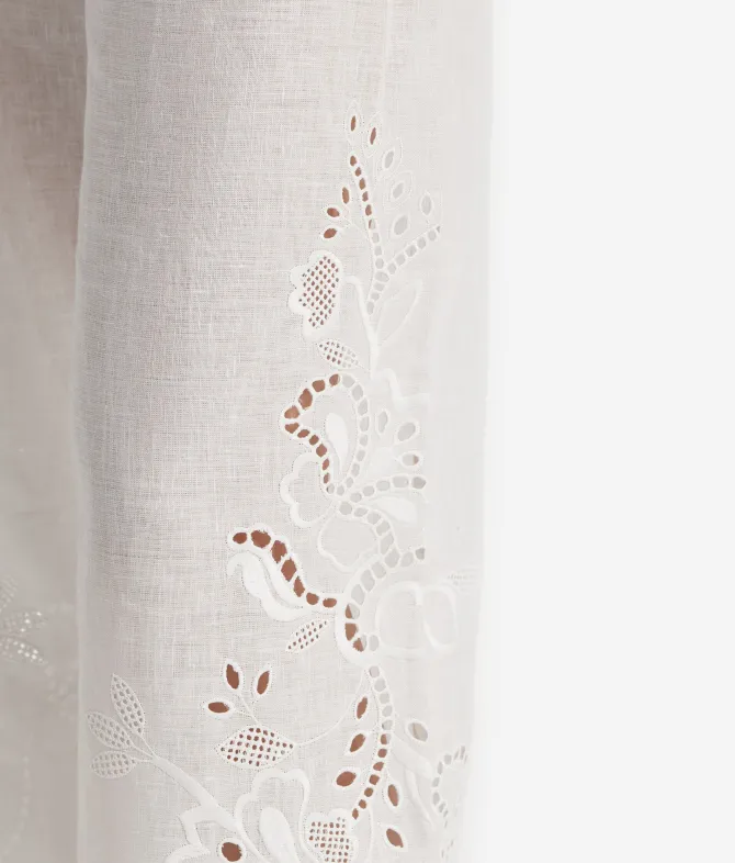 Pantalone ricamato in lino