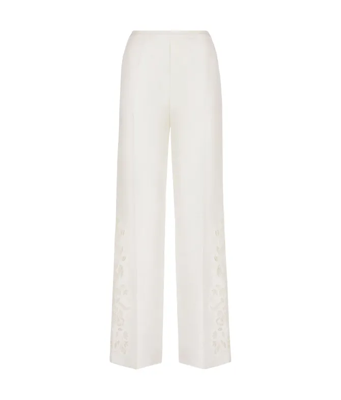 Pantalone ricamato in lino