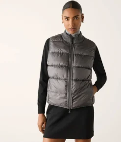 Piumino smanicato reversibile a coste intrecciate in cashmere