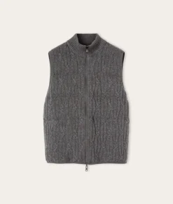Piumino smanicato reversibile a coste intrecciate in cashmere