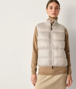 Piumino smanicato reversibile a coste intrecciate in cashmere