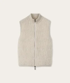 Piumino smanicato reversibile a coste intrecciate in cashmere