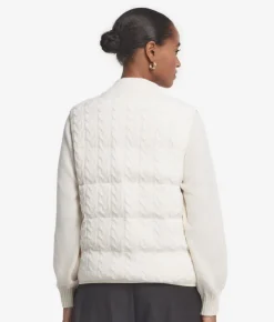 Piumino smanicato reversibile con intreccio in cashmere