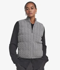Piumino smanicato reversibile con intreccio in cashmere