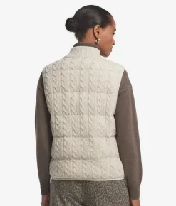 Piumino smanicato reversibile con intreccio in cashmere