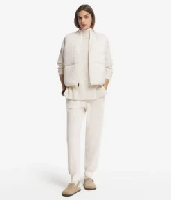 Piumino smanicato reversibile con trecce in cashmere