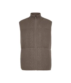 Piumino smanicato reversibile con trecce in cashmere