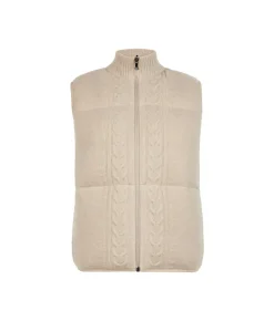 Piumino smanicato reversibile con trecce in cashmere