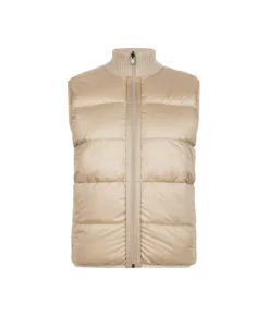 Piumino smanicato reversibile con trecce in cashmere
