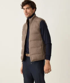 Piumino smanicato reversibile coste frisee in cashmere