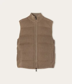 Piumino smanicato reversibile coste frisee in cashmere