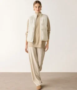 Piumino smanicato reversibile coste frisee in cashmere