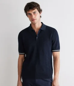 Polo riga a contrasto in cotone e lino
