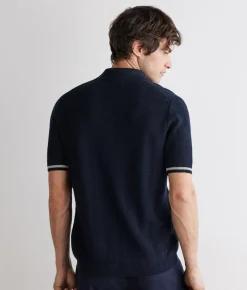Polo riga a contrasto in cotone e lino