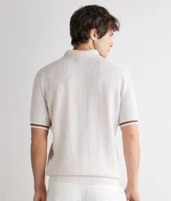 Polo riga a contrasto in cotone e lino