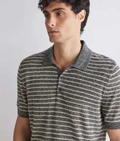Polo rigata in cotone lino