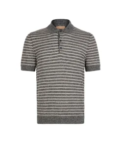 Polo rigata in cotone lino