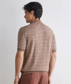 Polo rigata in cotone lino