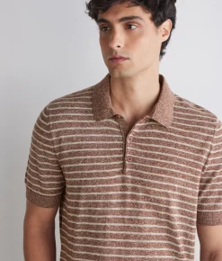 Polo rigata in cotone lino
