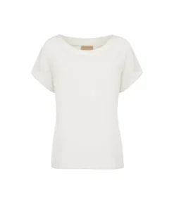 T-shirt con scollo a barchetta in seta e modal