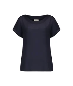 T-shirt con scollo a barchetta in seta e modal