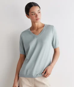 T-Shirt con scollo a V in cotone fresh