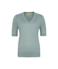 T-shirt con scollo a V in lino e cotone