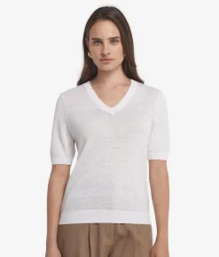 T-shirt con scollo a V in lino e cotone