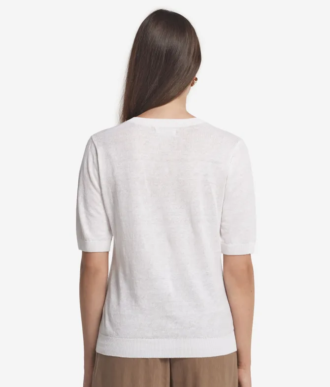 T-shirt con scollo a V in lino e cotone