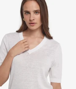T-shirt con scollo a V in lino e cotone
