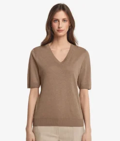T-shirt con scollo a V in lino e cotone