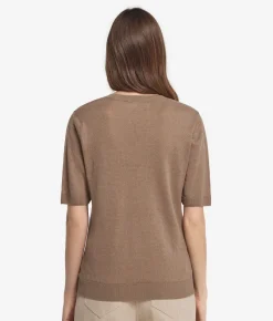 T-shirt con scollo a V in lino e cotone