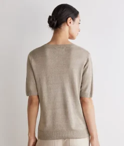 T-shirt con scollo a V in lino e cotone
